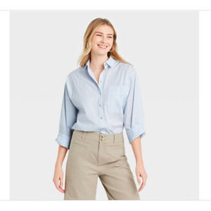 Women’s Striped Long Sleeve Button-down Boyfriend Shirt Size S -a new day
